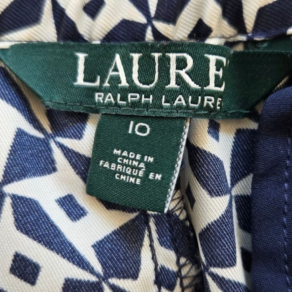 Lauren Ralph Lauren Womens Geometric Elastic Drawstring Pants Navy White Size 10 - Picture 7 of 8